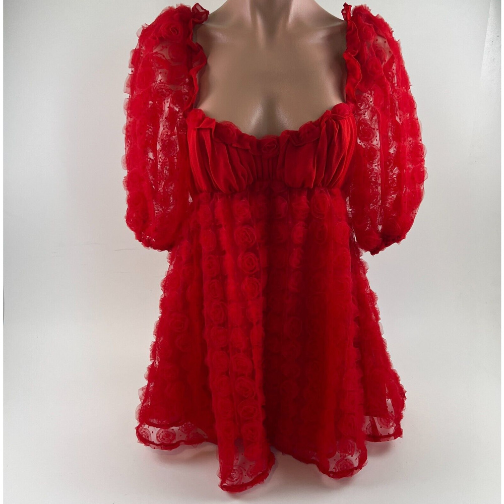 FOR LOVE & LEMON'S Victoria's Secret Ruffle Flower Mini Party Dress Red XS NWT